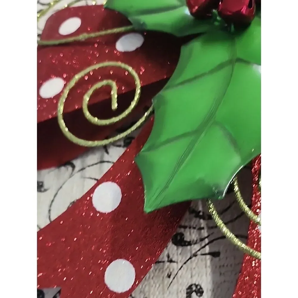 Holiday Red Polka Dot Bow with Green Holly Door Decration